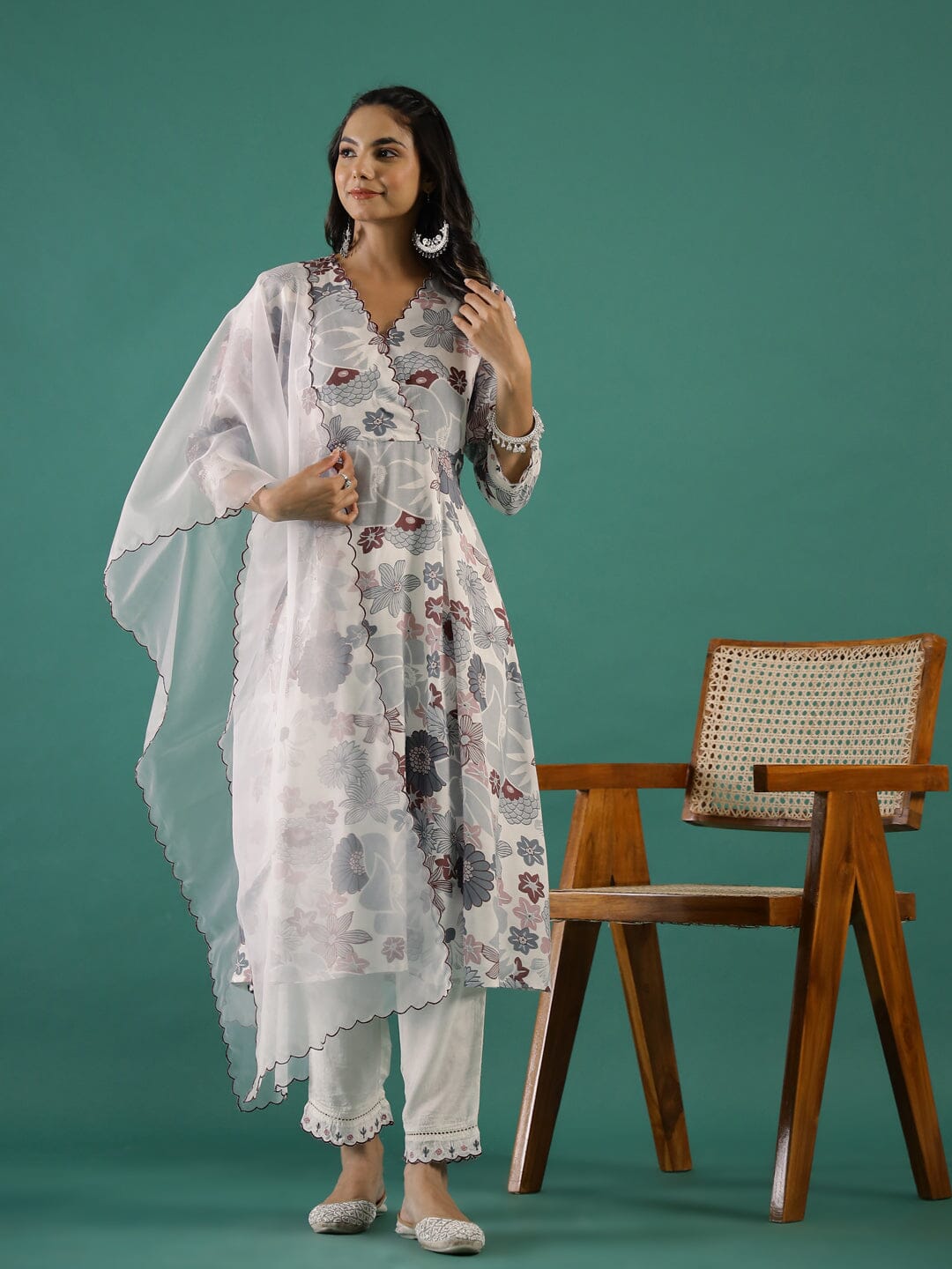 Floral Printed V-Neck Cotton Kurta Set Kurti set Rangdeep-Fashions 