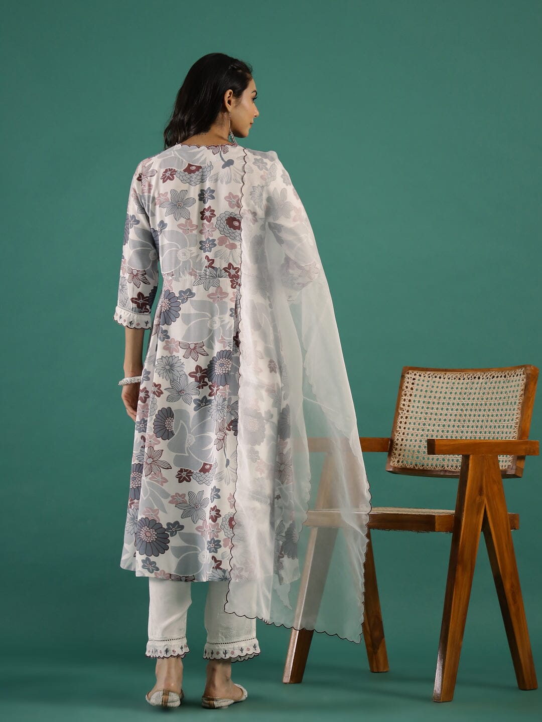 Floral Printed V-Neck Cotton Kurta Set Kurti set Rangdeep-Fashions 