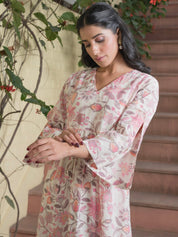 Floral Printed V-Neck Cotton Kurta Set Kurti set SANSKRUTI HOMES 