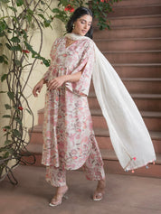 Floral Printed V-Neck Cotton Kurta Set Kurti set SANSKRUTI HOMES 