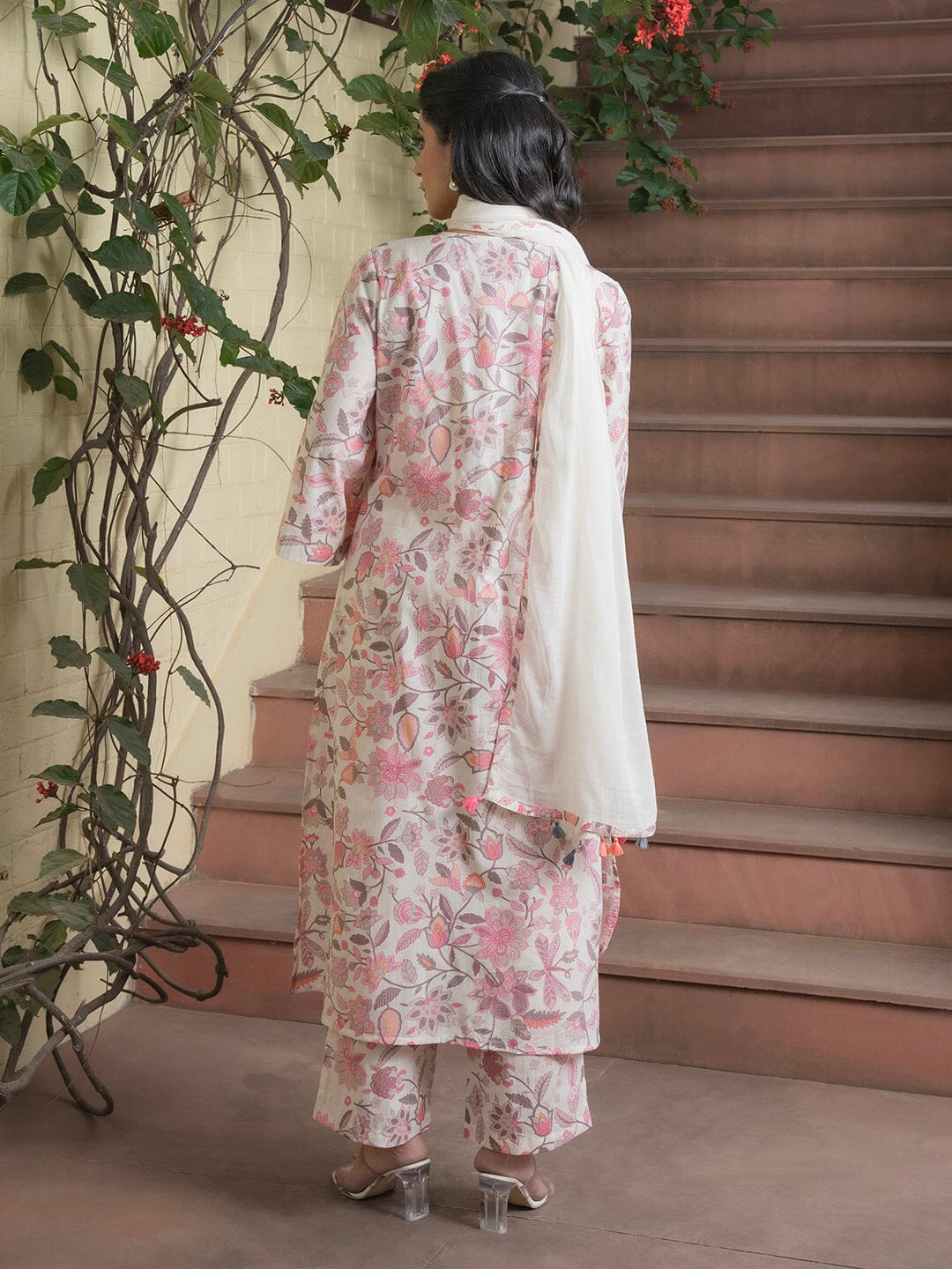 Floral Printed V-Neck Cotton Kurta Set Kurti set SANSKRUTI HOMES 