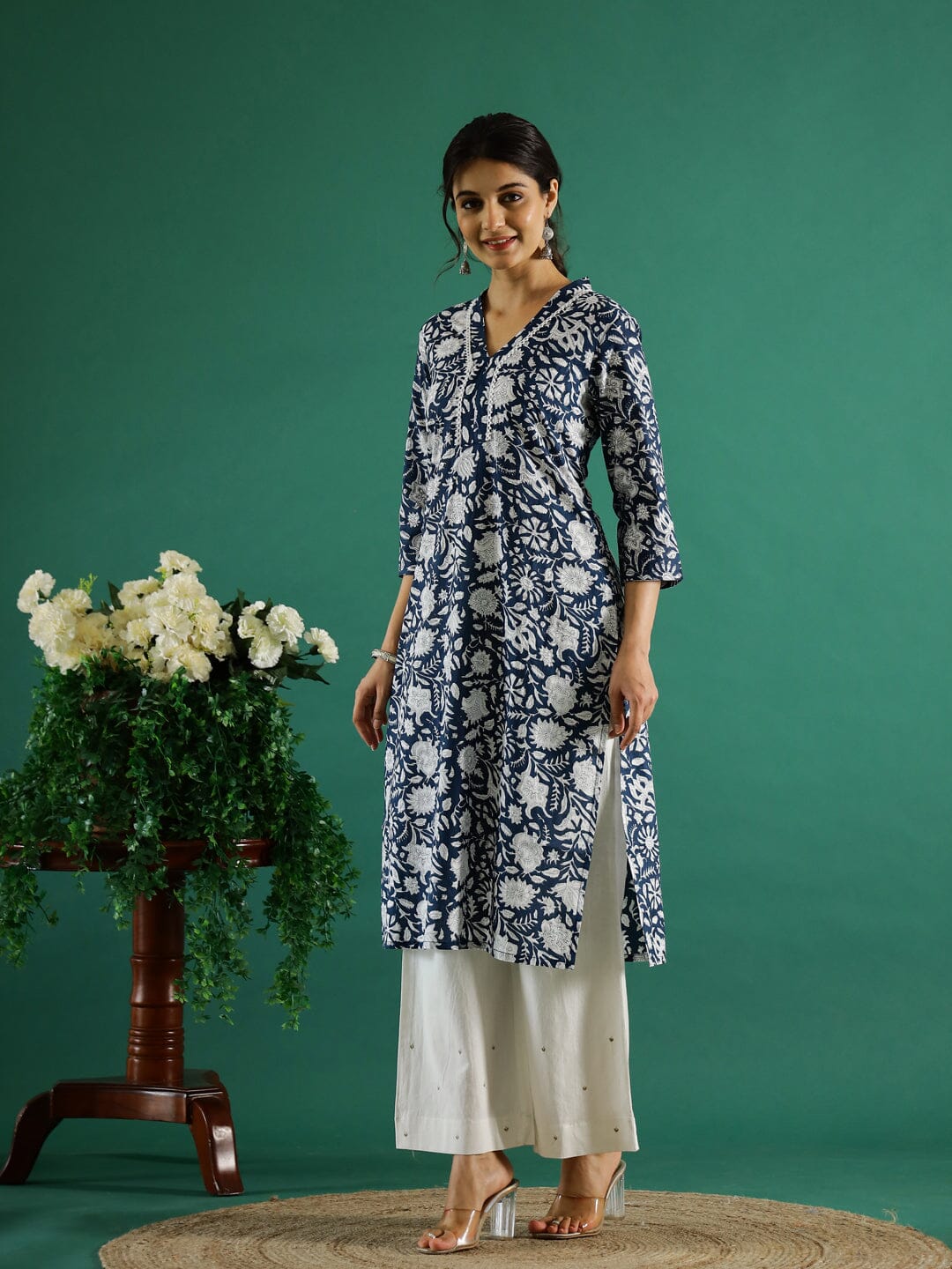 Floral Printed V-Neck Kurta for Women Kurti SANSKRUTI HOMES 