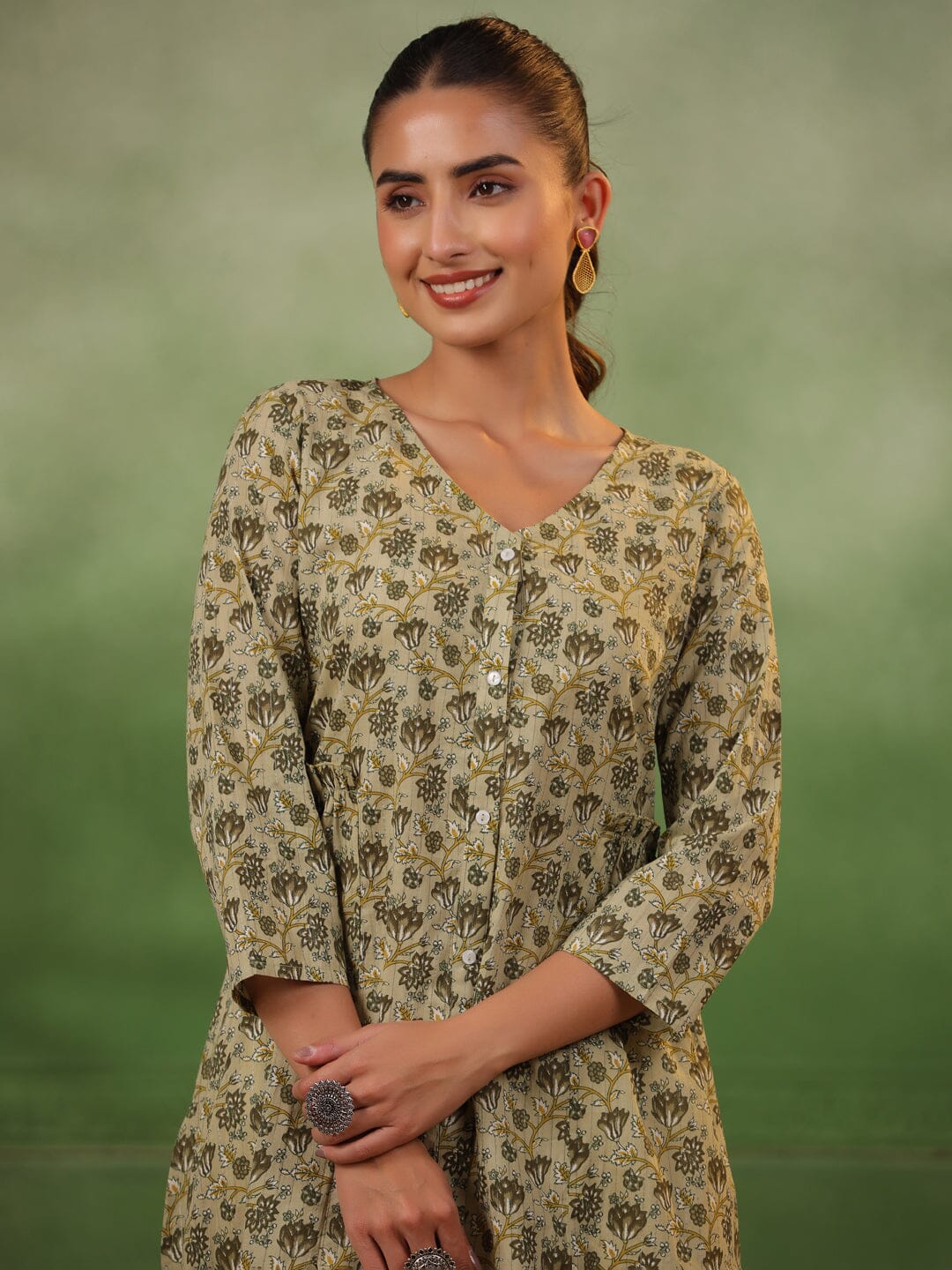 Flower Printed V-Neck Kurta Set Kurta set Rangdeep-Fashions 