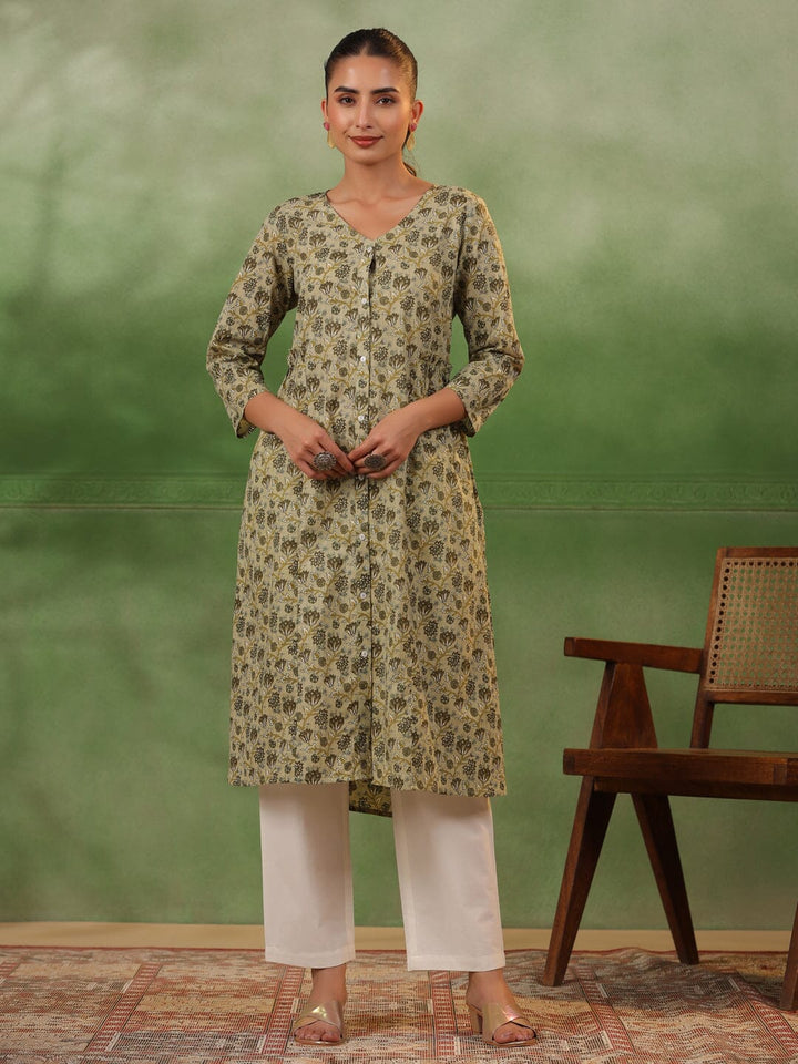 Flower Printed V-Neck Kurta Set Kurta set Rangdeep-Fashions 