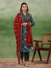 Green Floral Printed Kurta Set with Dupatta Kurta set Rangdeep-Fashions 