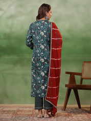 Green Floral Printed Kurta Set with Dupatta Kurta set Rangdeep-Fashions 