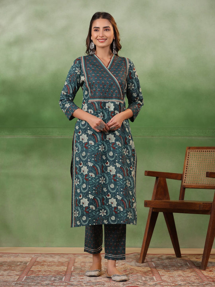 Green Floral Printed Kurta Set with Dupatta Kurta set Rangdeep-Fashions 