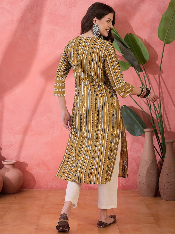 Green Geometric Print Cotton Kurat Kurta Rangdeep-Fashions 