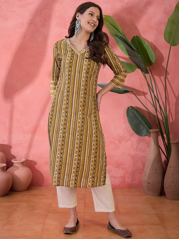 Green Geometric Print Cotton Kurat Kurta Rangdeep-Fashions 