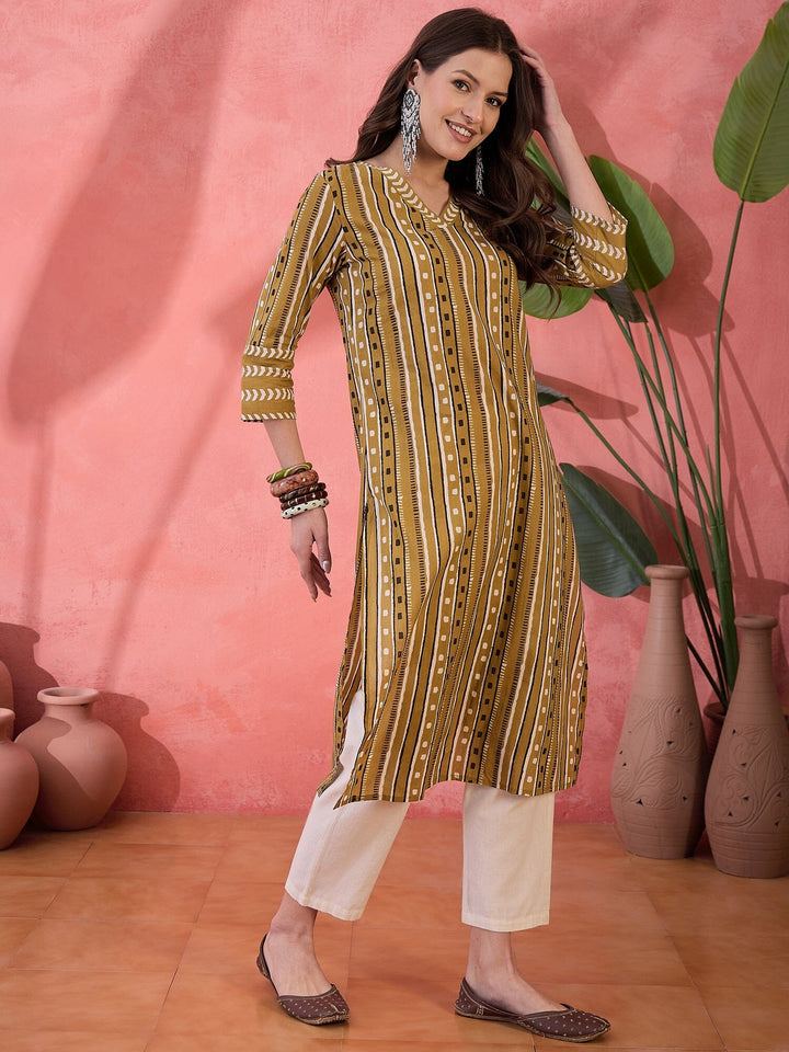 Green Geometric Print Cotton Kurat Kurta Rangdeep-Fashions 