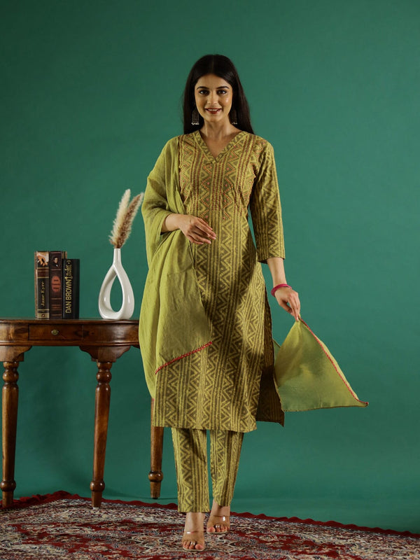 Green Geometric Print Kurta Set Kurta set Rangdeep-Fashions 