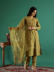 Green Geometric Print Kurta Set Kurta set Rangdeep-Fashions 