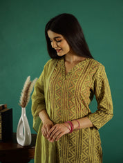 Green Geometric Print Kurta Set Kurta set Rangdeep-Fashions 