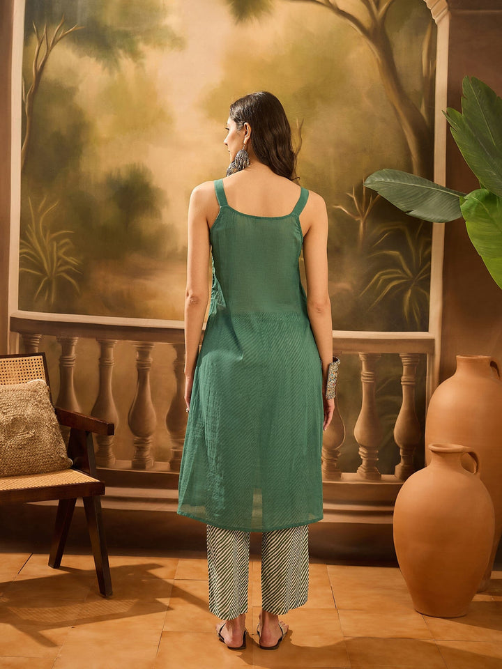 Green Pure Cotton V-Neck Kurta Set For Women Kurta set Rangdeep-Fashions 