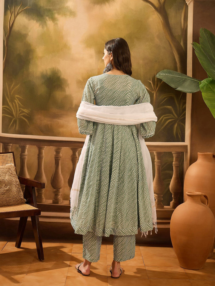 Green Pure Cotton V-Neck Kurta Set For Women Kurta set Rangdeep-Fashions 