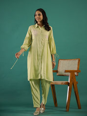 Green Solid Print Embroidered Kurta Set Kurta set Rangdeep-Fashions 