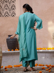 Green V-Neck Solid Print Kurta set Kurta set Rangdeep-Fashions 