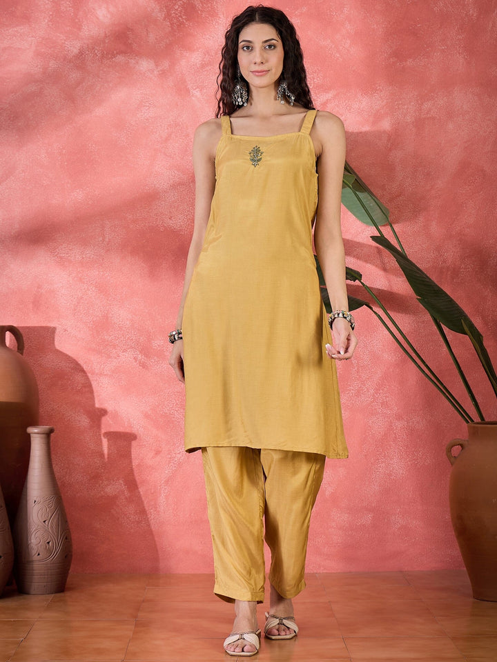 Green Viscose Calf Length V-Neck Kurta set for Women Kurta set Rangdeep 