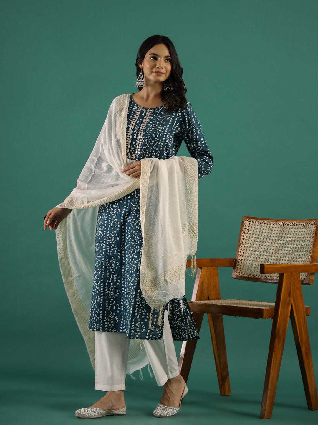 Green & White Kurta Set muslin kurta Rangdeep-Fashions 