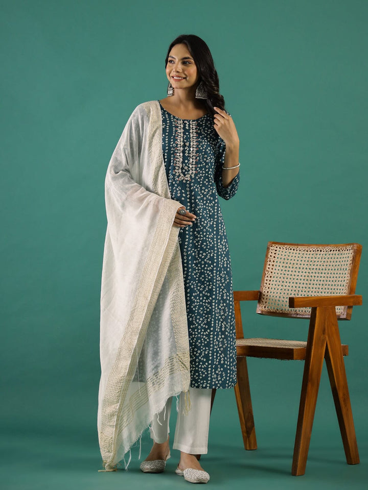 Green & White Kurta Set muslin kurta Rangdeep-Fashions 