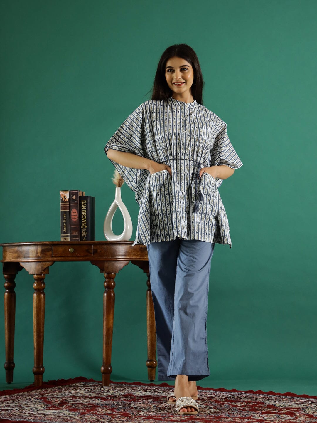 Grey Cotton Kaftan for Women Kurti set SANSKRUTI HOMES 