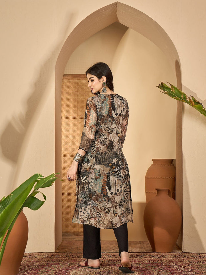 Grey Printed Mandarin Collar Pure Cotton Kurta Set for Women Kurta set Rangdeep-Fashions 