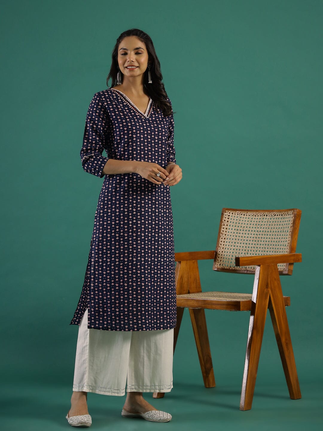 Indigo Ethnic Motif Printed Cotton Straight Kurta muslin kurta Rangdeep-Fashions 