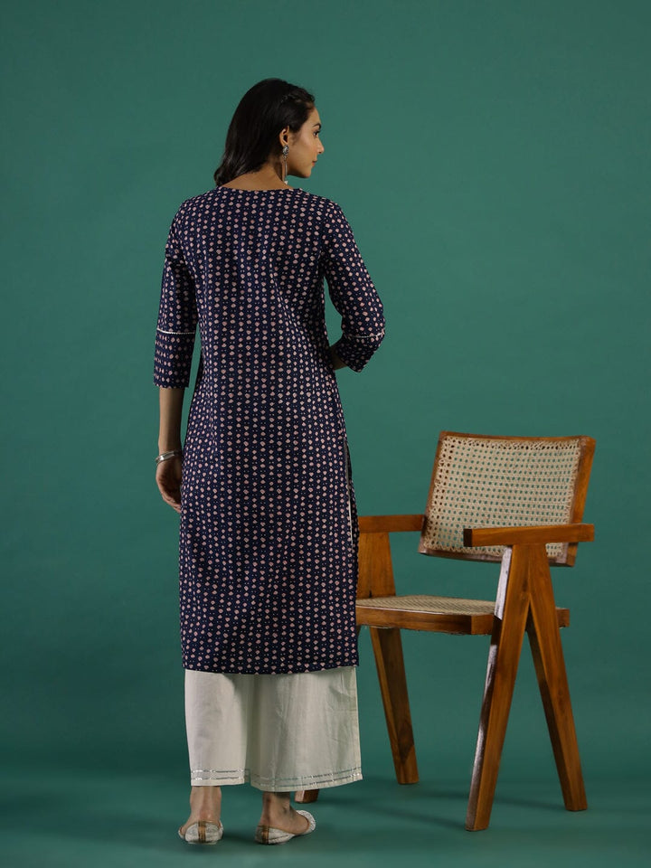 Indigo Ethnic Motif Printed Cotton Straight Kurta muslin kurta Rangdeep-Fashions 