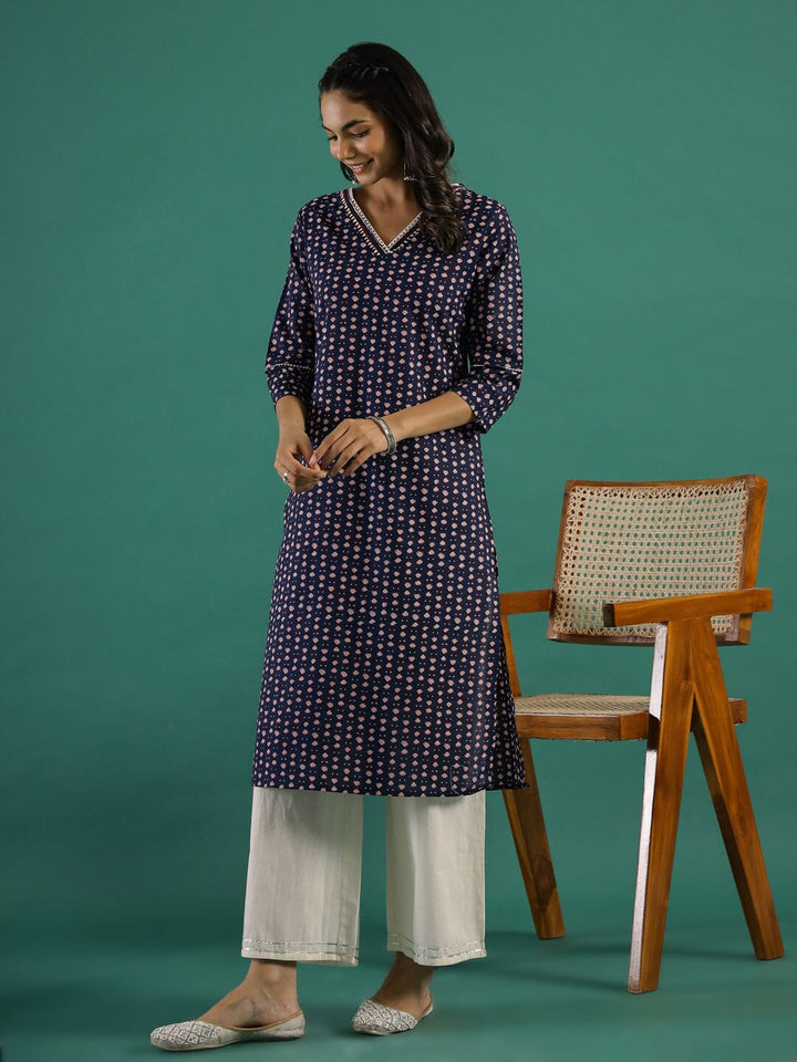 Indigo Ethnic Motif Printed Cotton Straight Kurta muslin kurta Rangdeep-Fashions 