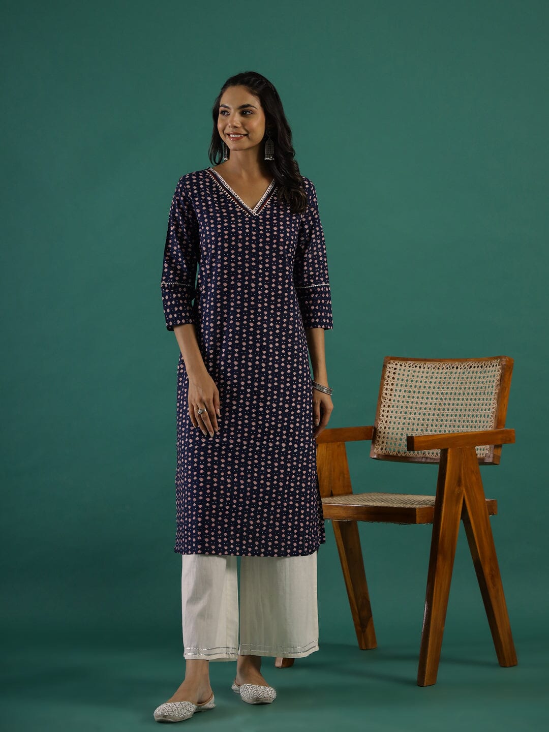 Indigo Ethnic Motif Printed Cotton Straight Kurta muslin kurta Rangdeep-Fashions 