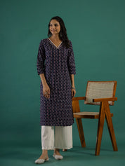 Indigo Ethnic Motif Printed Cotton Straight Kurta muslin kurta Rangdeep-Fashions 