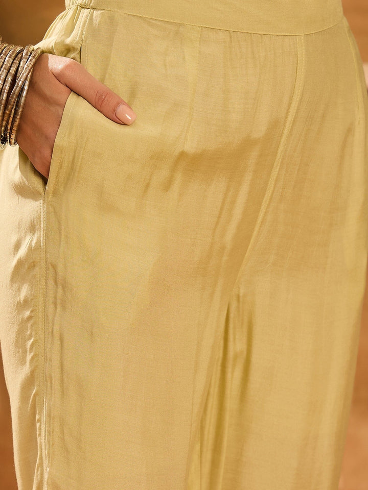 Lime Green Muslin V-Neck Kurta Set For Women Kurta set Rangdeep-Fashions 