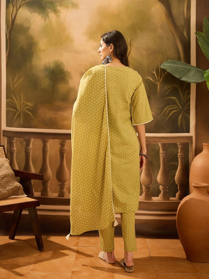 Lime Green Pure Cotton V-Neck Kurta Set For Women Kurta set Rangdeep-Fashions 