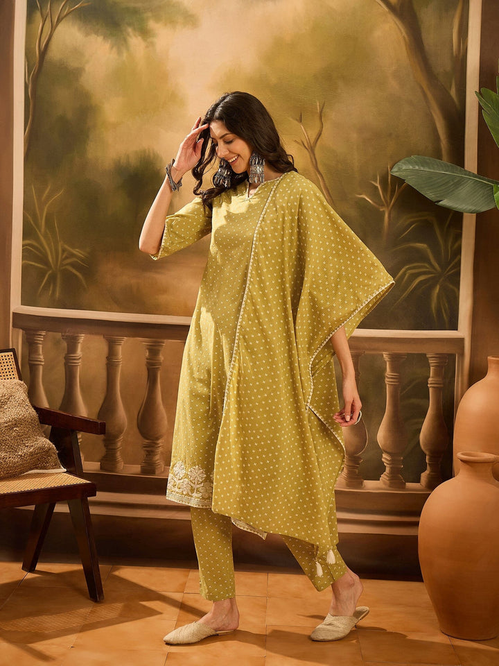 Lime Green Pure Cotton V-Neck Kurta Set For Women Kurta set Rangdeep-Fashions 