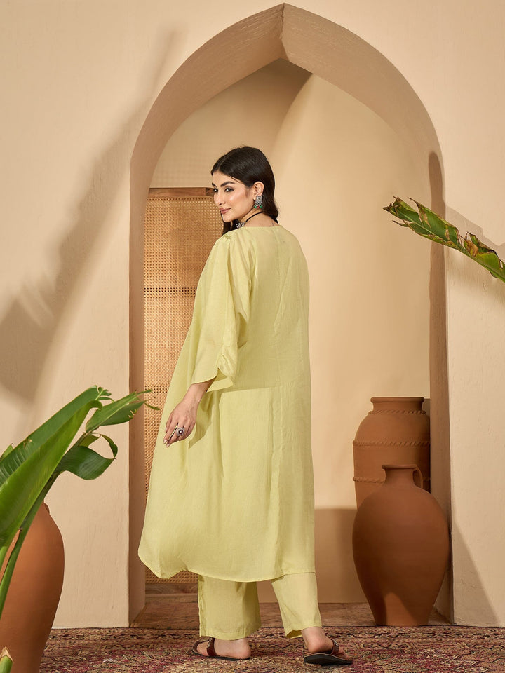 Lime Green V-Neck Pure Cotton Co-ords Set for Women Co-ord Sets Rangdeep-Fashions 