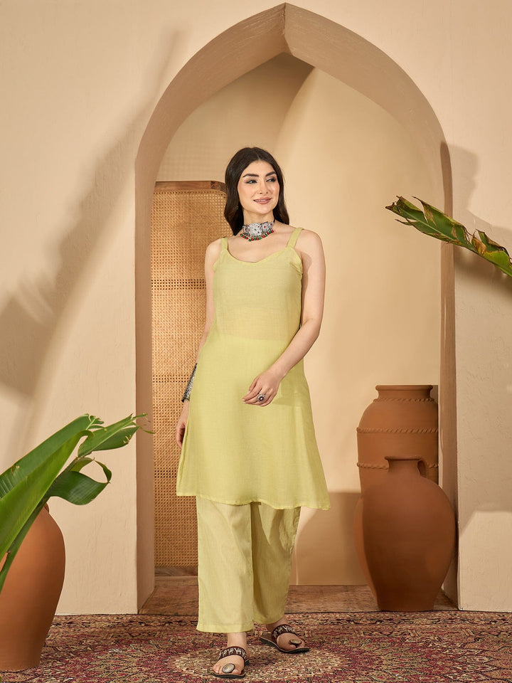 Lime Green V-Neck Pure Cotton Co-ords Set for Women Co-ord Sets Rangdeep-Fashions 
