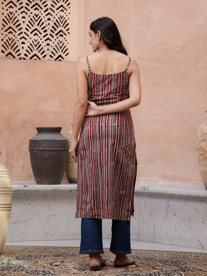 Maroon Color Strips Printed Sleeveless Kurta Kurta set Rangdeep-Fashions 