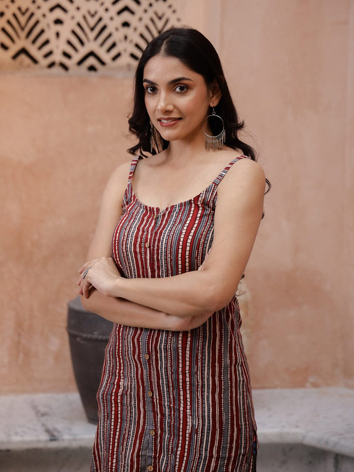 Maroon Color Strips Printed Sleeveless Kurta Kurta set Rangdeep-Fashions 