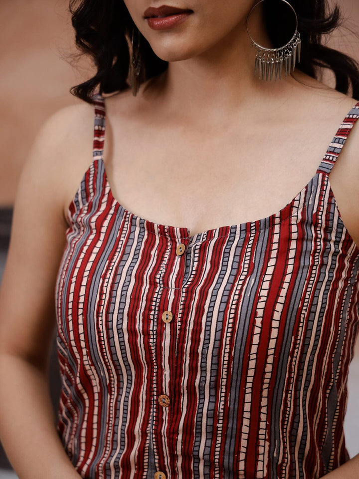 Maroon Color Strips Printed Sleeveless Kurta Kurta set Rangdeep-Fashions 