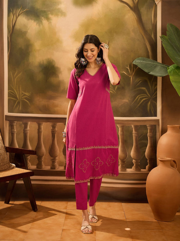 Maroon Pure Cotton V-Neck Kurta Set For Women Kurta set Rangdeep-Fashions 