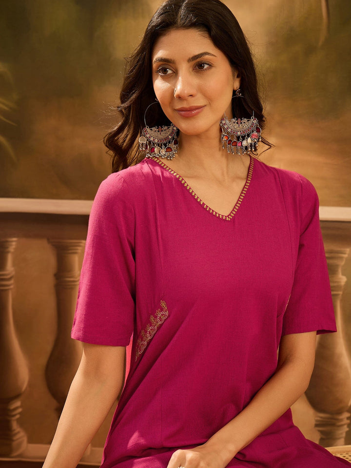 Maroon Pure Cotton V-Neck Kurta Set For Women Kurta set Rangdeep-Fashions 
