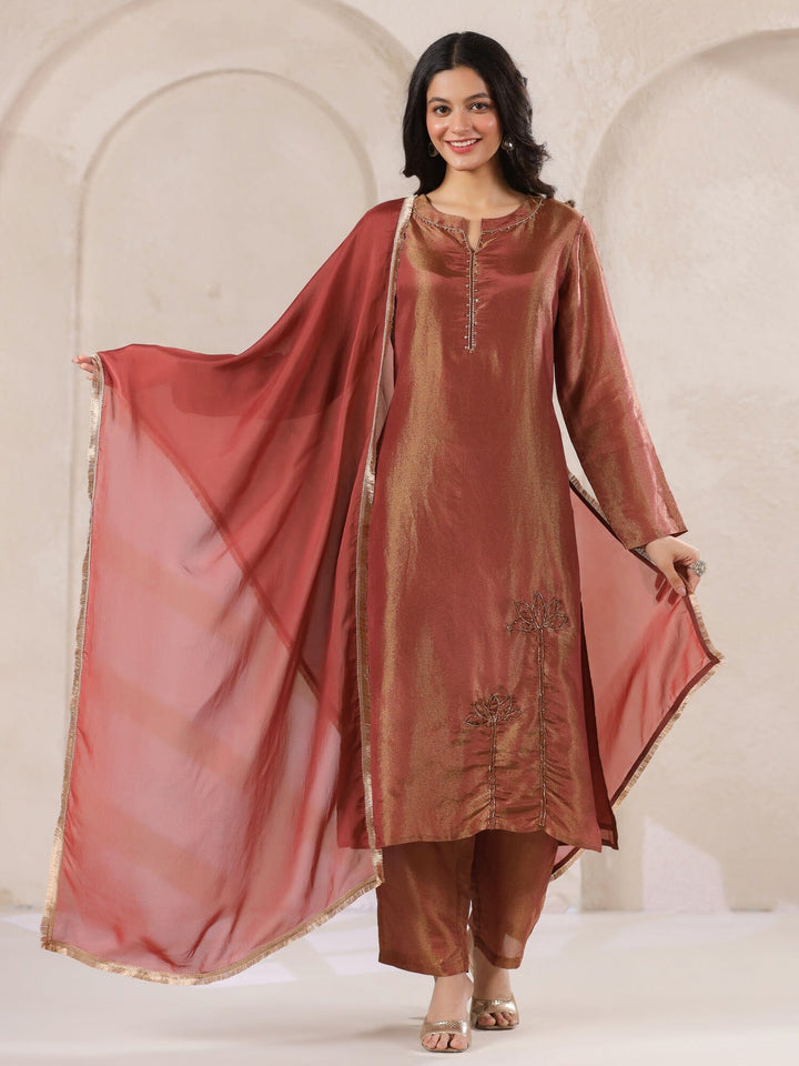 Maroon Tissue Kurta with Straight Pants and Dupatta Set for Women Kurta set Rangdeep 