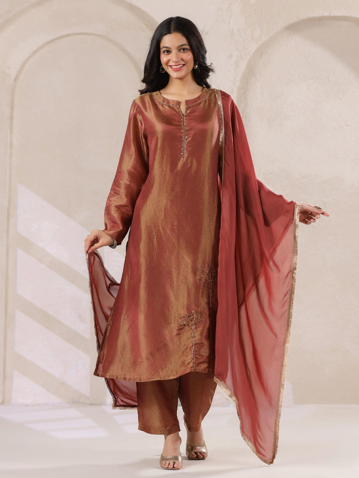 Maroon Tissue Kurta with Straight Pants and Dupatta Set for Women Kurta set Rangdeep 