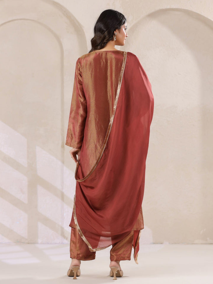 Maroon Tissue Kurta with Straight Pants and Dupatta Set for Women Kurta set Rangdeep 