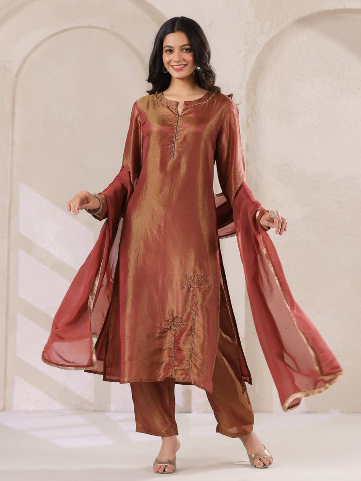Maroon Tissue Kurta with Straight Pants and Dupatta Set for Women Kurta set Rangdeep 