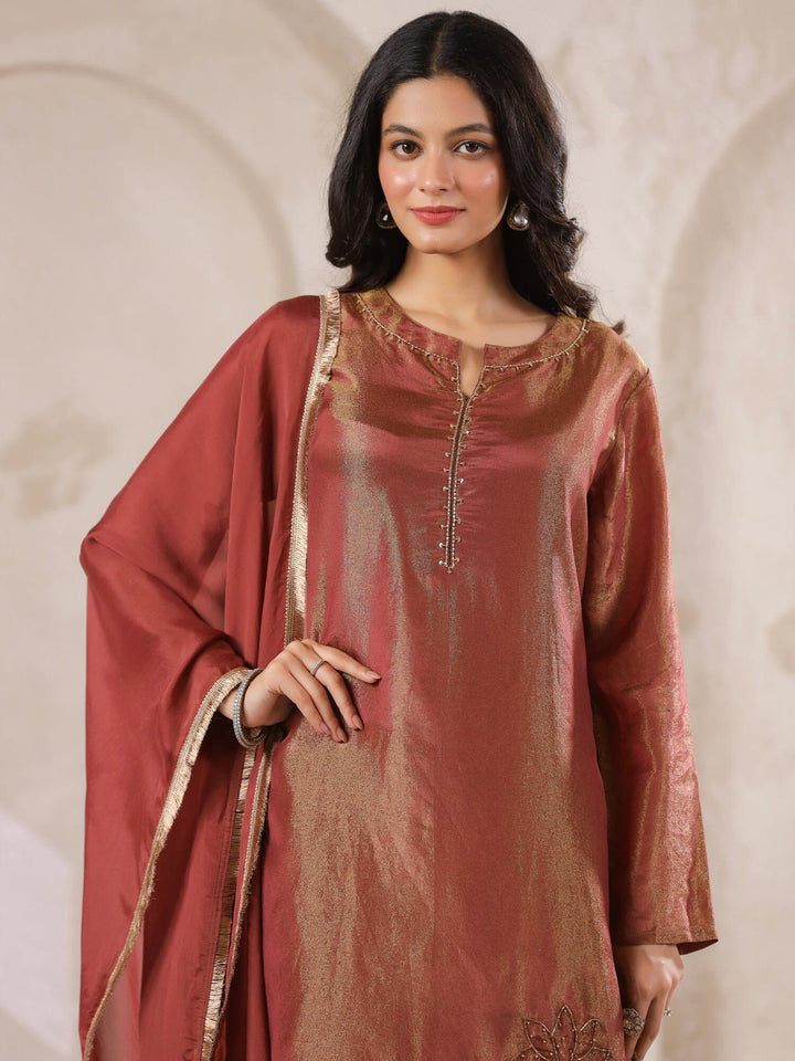 Maroon Tissue Kurta with Straight Pants and Dupatta Set for Women Kurta set Rangdeep 