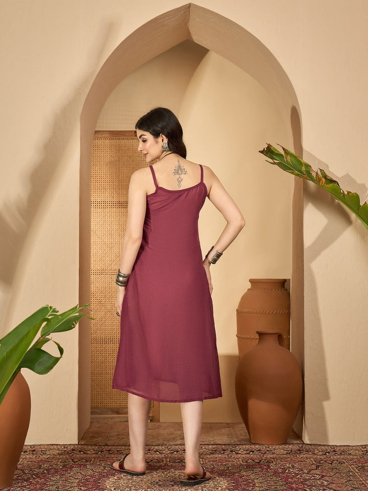 Maroon V-Neck Solid Dress with Inner dress Rangdeep-Fashions 