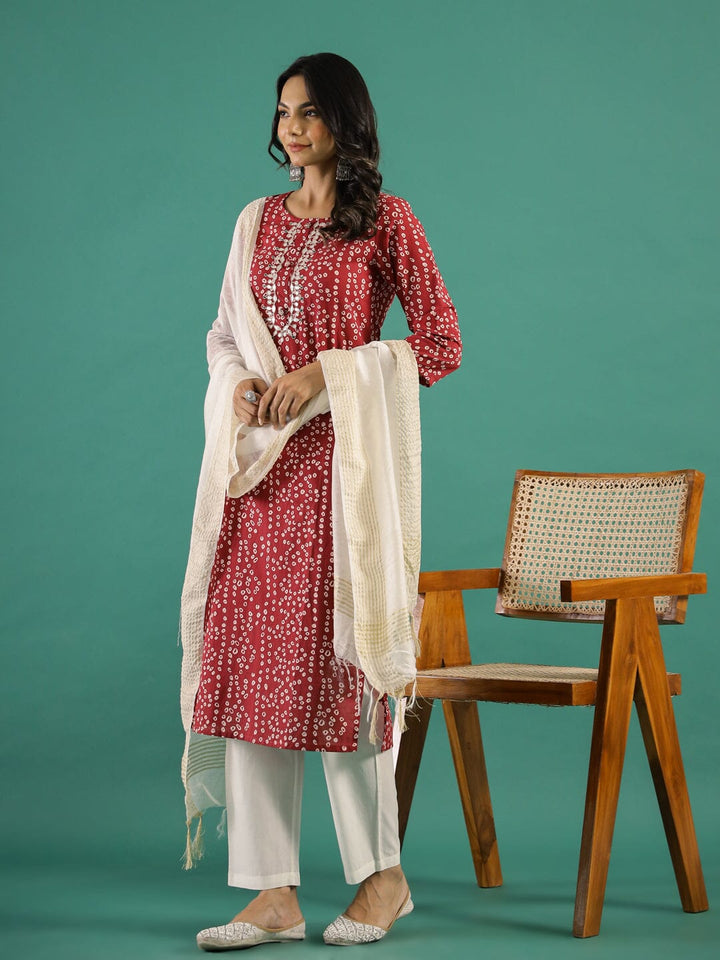 Maroon & White Printed Set muslin kurta Rangdeep-Fashions 