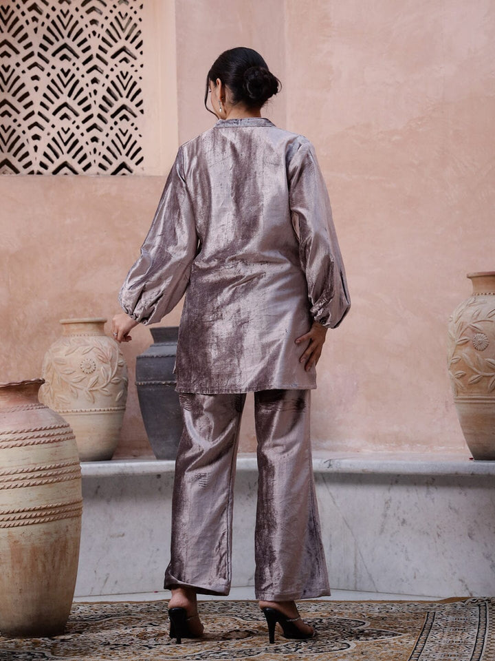 Mauve Color V-Neck Solid Print Co-ords Set Co-ord Sets Rangdeep-Fashions 