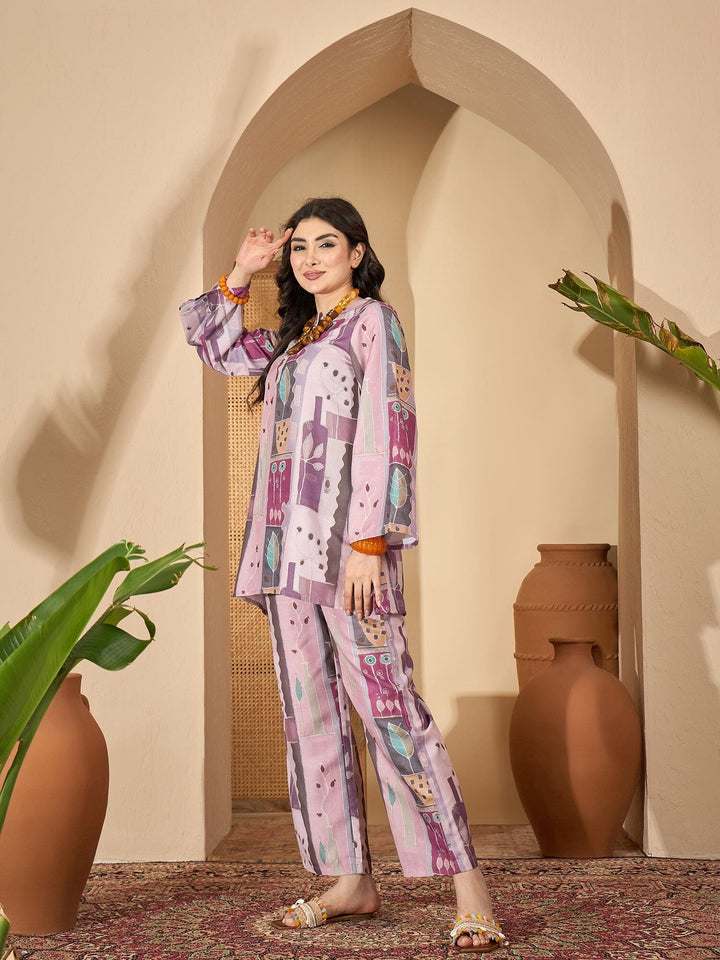 Multi Round Neck Linen Co-ords Set for Women Co-ord Sets Rangdeep-Fashions 